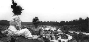 Two women at the falls in the 1920s